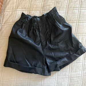 Lush Black Faux Leather High-Waist Paperbag Shorts